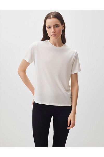 Jimmy Key White Straight Cut Crew Neck Short Sleeve Basic T-Shirt