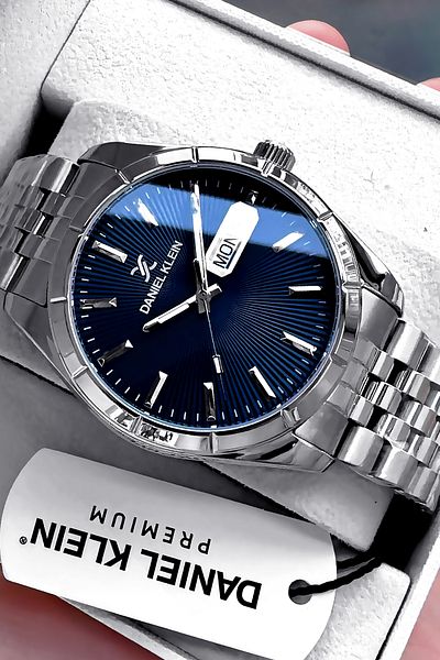 Daniel Klein Premium Men's Wristwatch 3 Atm Waterproof Silver Color Steel Cord Natural Stone Bracelet Dke2023c5
