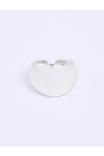 Jimmy Key Silver Color Curved Shiny Ring