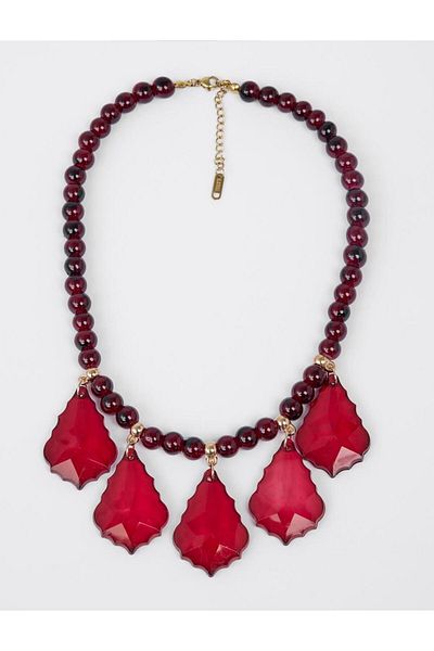 Jimmy Key Adjustable Necklace with Red Opaque Leaf Figure