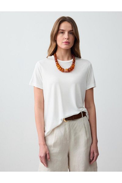 Jimmy Key White Crew Neck Short Sleeve Knitted Modal T-Shirt