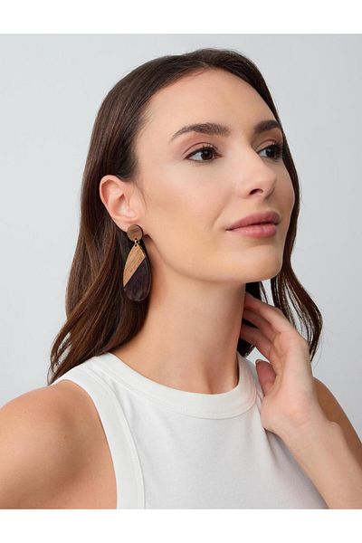Jimmy Key Brown Round Figured Wood Earrings