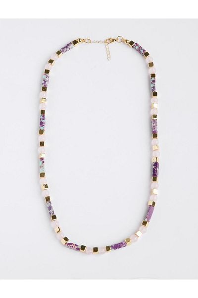 Jimmy Key Lilac Natural Stone Detailed Square Beaded Necklace