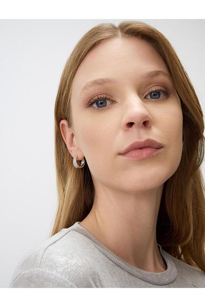 Jimmy Key Silver color stone detailed shiny hoop earrings
