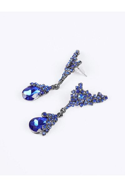Jimmy Key Navy Blue Drop Figured Stone Earrings