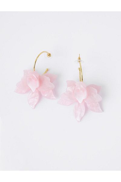 Jimmy Key Pink Leaf Detailed Flower Patterned Earrings