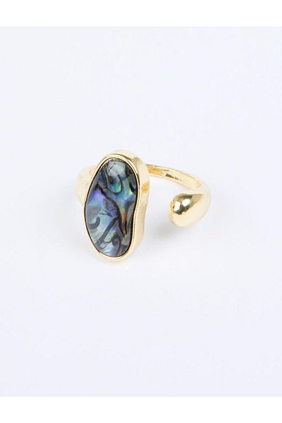 Jimmy Key Gold Color Enamel Detailed Stripe Figured Ring