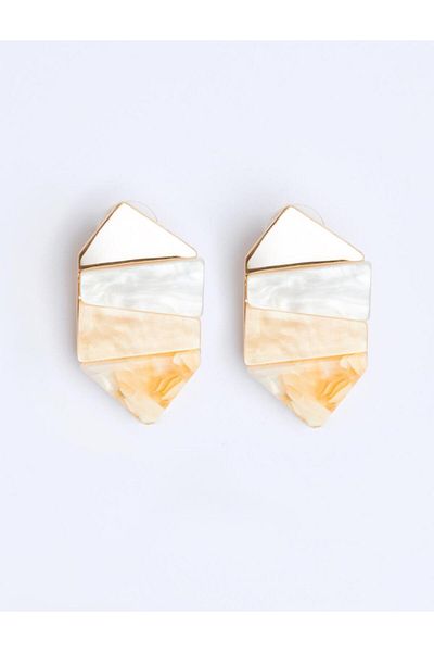 Jimmy Key Gold Color Color Block Asymmetric Patterned Earrings