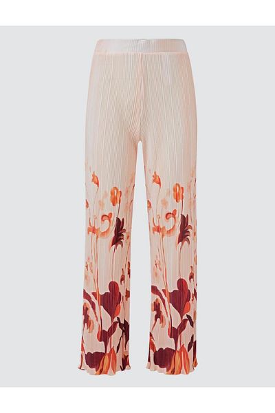 Jimmy Key Salmon Pink Relaxed Cut High Waist Loose Wide Leg Floral Patterned Knitted Trousers