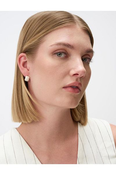 Jimmy Key White Square Form Elegant Earrings