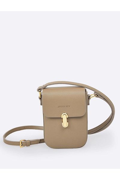 Jimmy Key Beige Leather Look Strap Bag with Logo Detail