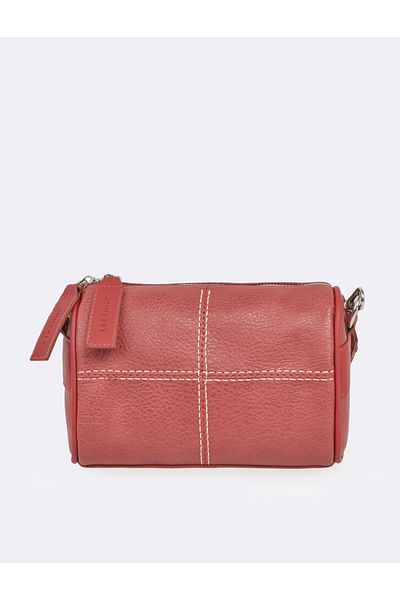Jimmy Key Leather Look Messenger Bag with Orange Stitch Detail