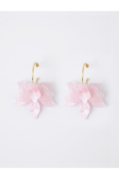 Jimmy Key Pink Leaf Detailed Flower Patterned Earrings