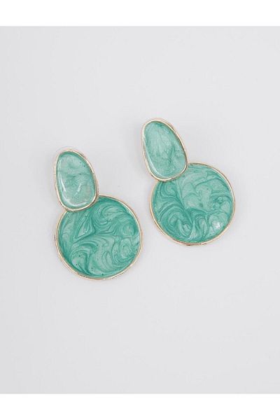 Jimmy Key Green Glossy Round Figured Earrings