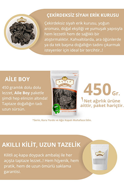 Antep Çarşı Pazar Erik Kurusu Çekirdeksiz Siyah Mürdüm Eriği | 450 Gr.
