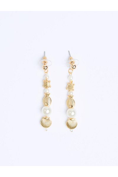 Jimmy Key Gold Color Seashell Detailed Swinging Earrings