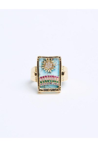 Jimmy Key Navy Blue Sun Figured Square Shaped Ring