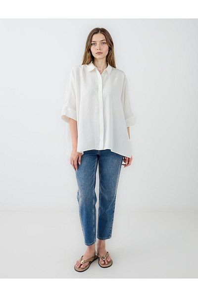 Jimmy Key White Relaxed Fit Three Quarter Sleeve Long Shirt