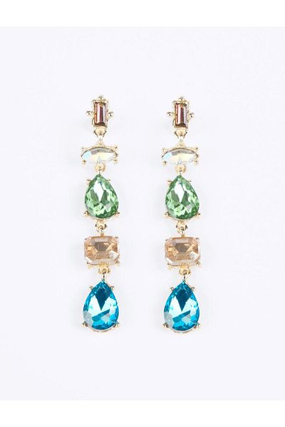 Jimmy Key Green Colored Stone Detailed Dangle Earrings