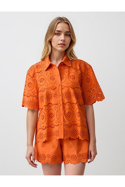 Jimmy Key Orange Loose Shirt Collar Woven Shirt