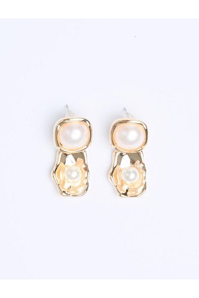 Jimmy Key Gold Color Ball Pearl Detailed Dangle Earrings