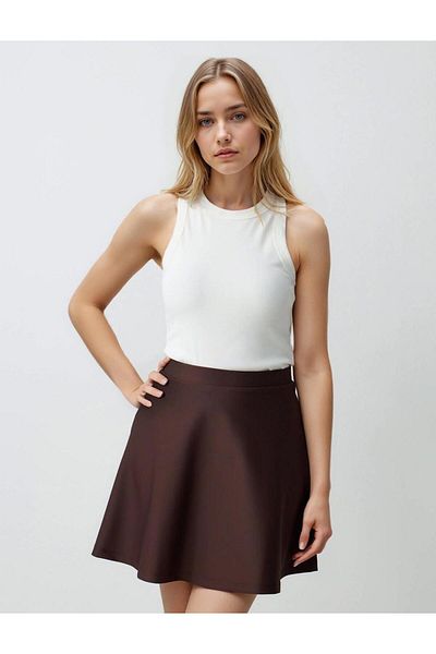 Jimmy Key Brown comfortable cut elastic waist normal waist knitted mini skirt