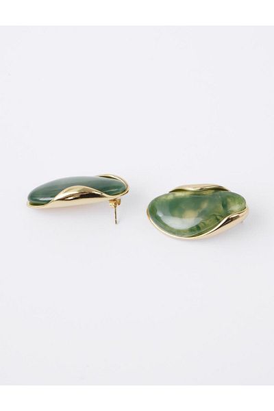 Jimmy Key Green Drop Figured Asymmetric Earrings