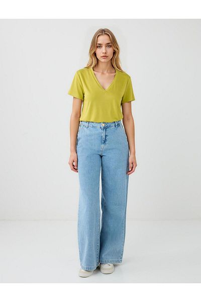 Jimmy Key Light Rodeo Regular Waist Wide Leg Belt Detailed Denim Trousers
