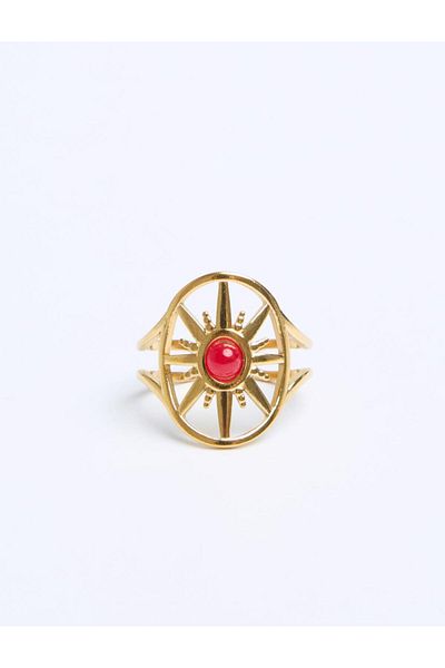 Jimmy Key Gold Color Star Figured Stone Ring