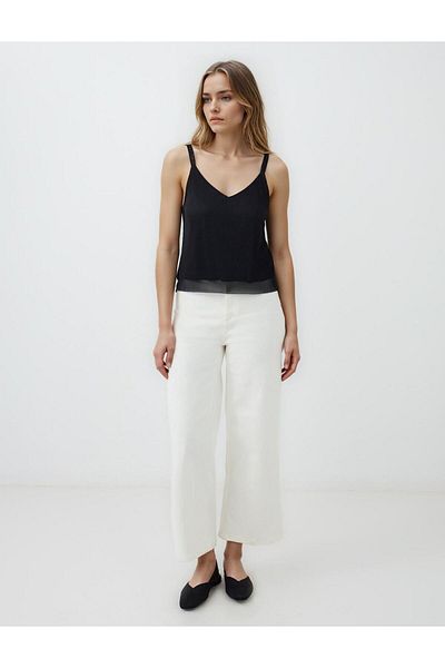 Jimmy Key Black Straight Cut Strap V Neck Knitted Blouse