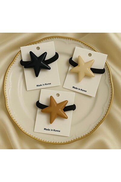 Monalisa Kadın New Pinterest Yıldızlı Lastik Toka 3 Adet Kahve Tonu