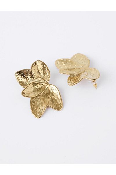 Jimmy Key Gold Color Textured Leaf Form Earrings