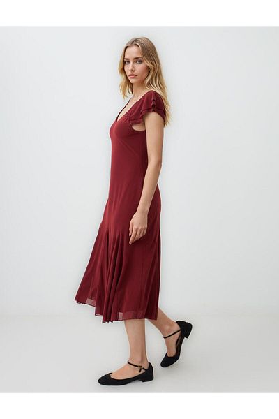 Jimmy Key Copper V-Neck Short Sleeve Slim Fit Knitted Midi Dress