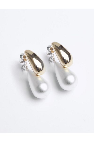 Jimmy Key White Pearl Drop Figured Earrings