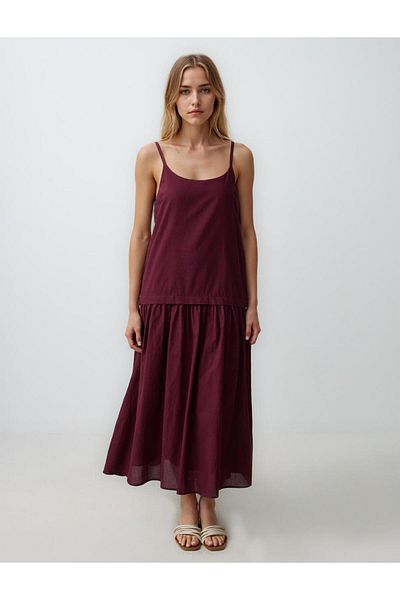 Jimmy Key Rochie midi țesută cu bretele cu decolteu deschis burgundy