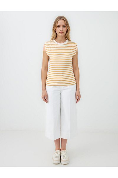 Jimmy Key White 100% Cotton Crew Neck Striped Knitted T-Shirt