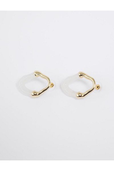 Jimmy Key White Square Figured Plated Earrings