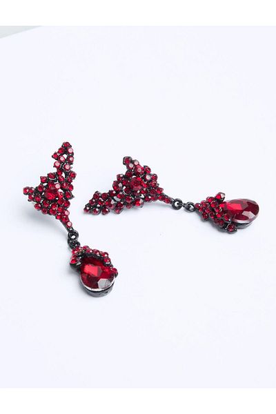 Jimmy Key Red Drop Figured Stone Earrings