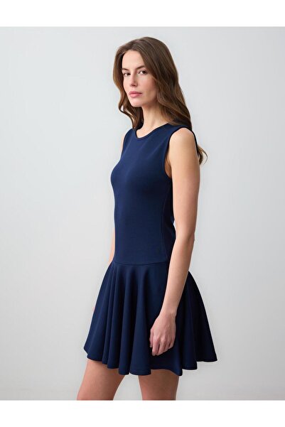 Jimmy Key Navy Blue Round Neck Sleeveless Modal Knitted Mini Dress