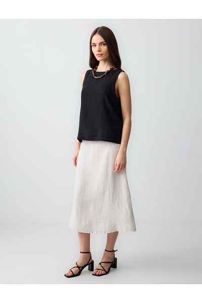 Jimmy Key Stone 100% Linen Straight Cut High Waist Midi Skirt