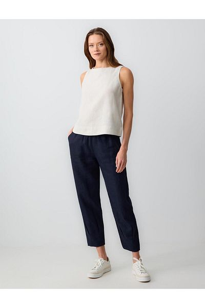 Jimmy Key Stone 100% Linen Round Neck Sleeveless Woven Blouse