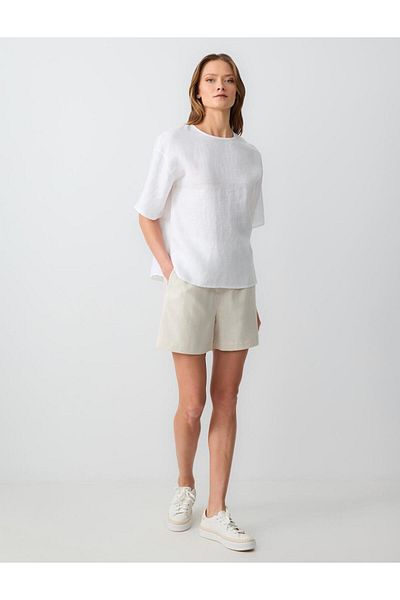 Jimmy Key Stone Relaxed Cut High Waist Loose Leg Linen Shorts
