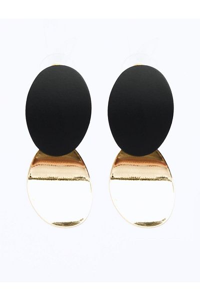 Jimmy Key Black Shiny Ring Figured Hanging Earrings