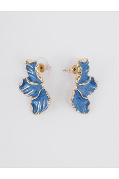 Jimmy Key Blue Leaf Figured Modern Cut Earrings