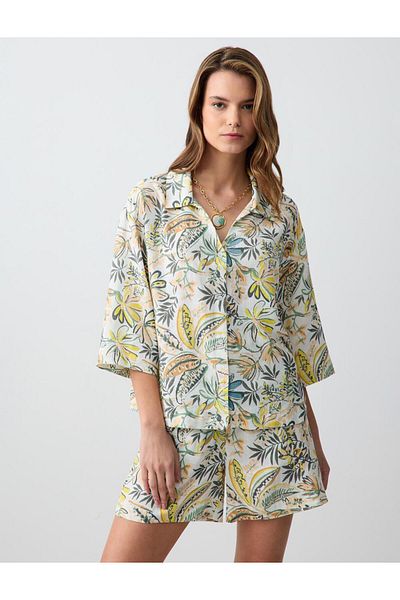 Jimmy Key Stone Three Quarter Sleeve Patterned Linen Blend Shirt