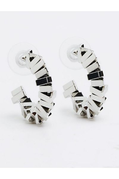 Jimmy Key Silver Color Geometric Figured Half Hoop Glossy Earrings