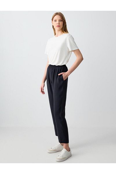 Jimmy Key Black High Waist Regular Leg Modal Woven Trousers