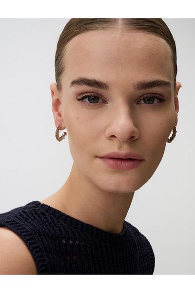 Jimmy Key Silver Color Geometric Figured Half Hoop Glossy Earrings