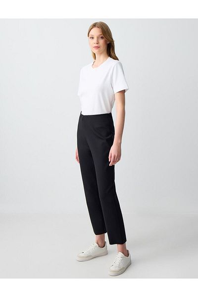 Jimmy Key Black High Waist Elastic Waist Regular Leg Knitted Trousers