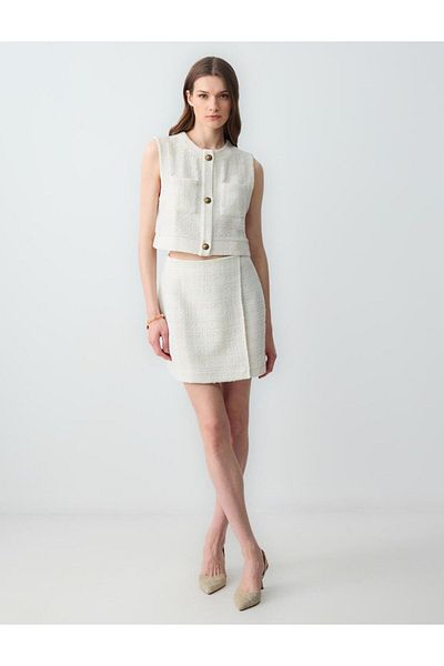 Jimmy Key Ecru Relaxed Cut Regular Waist Knitted Mini Skirt